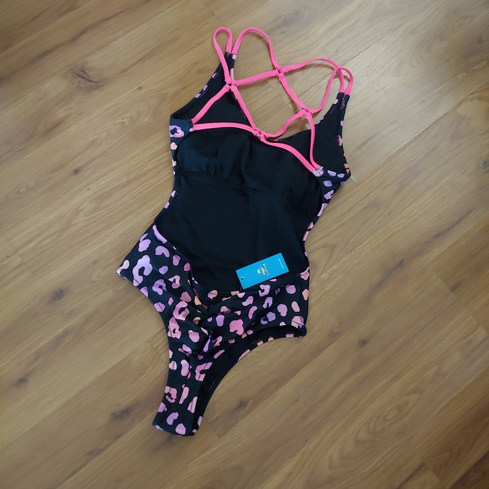 NWT Cupshe Rainbow Leopard Animal Print Sexy Cut One Piece Swimsuit Bathing M - Picture 4 of 9